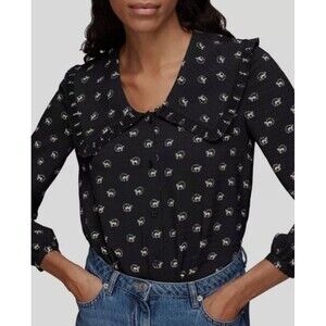 Whistles Horseshoe Print Button Front Blouse Top Size 8